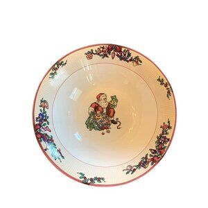 Fitz & Floyd Santas List Serving Bowl 1994 Christmas Holiday Stoneware VTG
